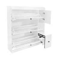 Versatile Shoe Cabinet with 3 Flip Drawers and Pull-Down Seat for Entryway Storage and Organization