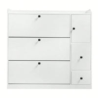 Versatile Shoe Cabinet with 3 Flip Drawers and Pull-Down Seat for Entryway Storage and Organization