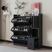 Versatile Shoe Cabinet with 3 Flip Drawers and Pull-Down Seat for Entryway Storage and Organization