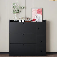 Versatile Shoe Cabinet with 3 Flip Drawers and Pull-Down Seat for Entryway Storage and Organization