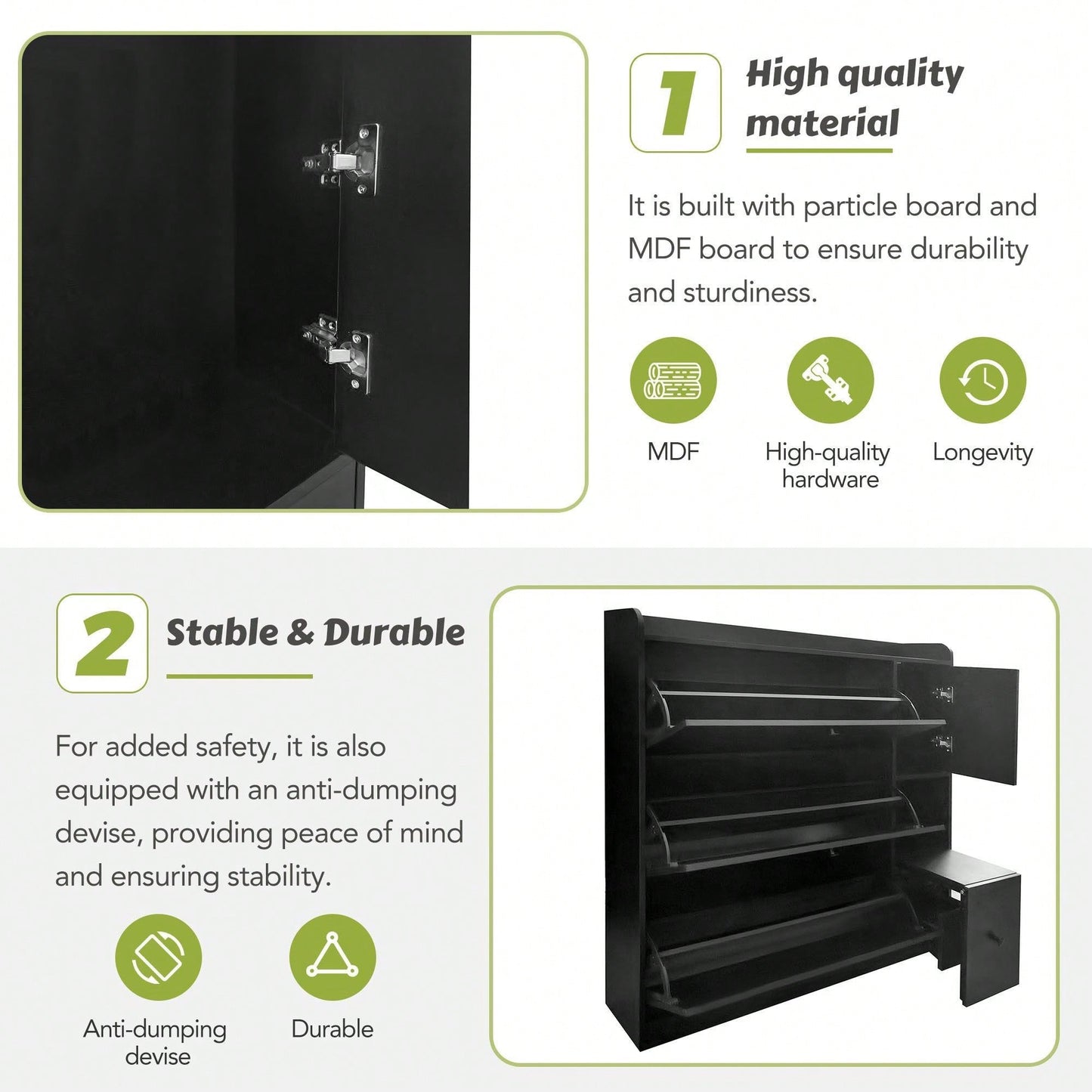 Versatile Shoe Cabinet with 3 Flip Drawers and Pull-Down Seat for Entryway Storage and Organization