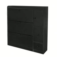 Versatile Shoe Cabinet with 3 Flip Drawers and Pull-Down Seat for Entryway Storage and Organization