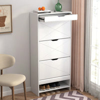 3 Tier Tipping Bucket Shoe Storage Cabinet - White Finish