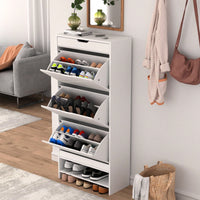 3 Tier Tipping Bucket Shoe Storage Cabinet - White Finish