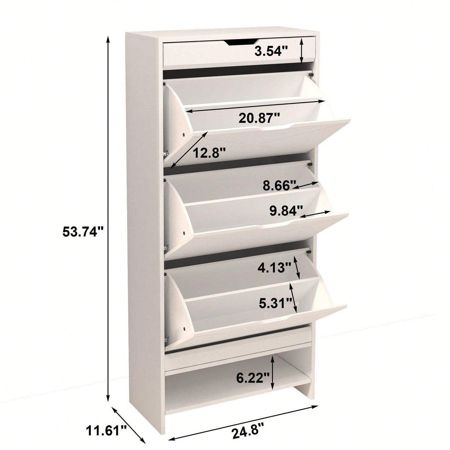 3 Tier Tipping Bucket Shoe Storage Cabinet - White Finish