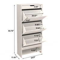 3 Tier Tipping Bucket Shoe Storage Cabinet - White Finish
