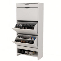 3 Tier Tipping Bucket Shoe Storage Cabinet - White Finish