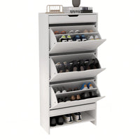 3 Tier Tipping Bucket Shoe Storage Cabinet - White Finish