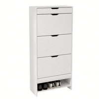 3 Tier Tipping Bucket Shoe Storage Cabinet - White Finish