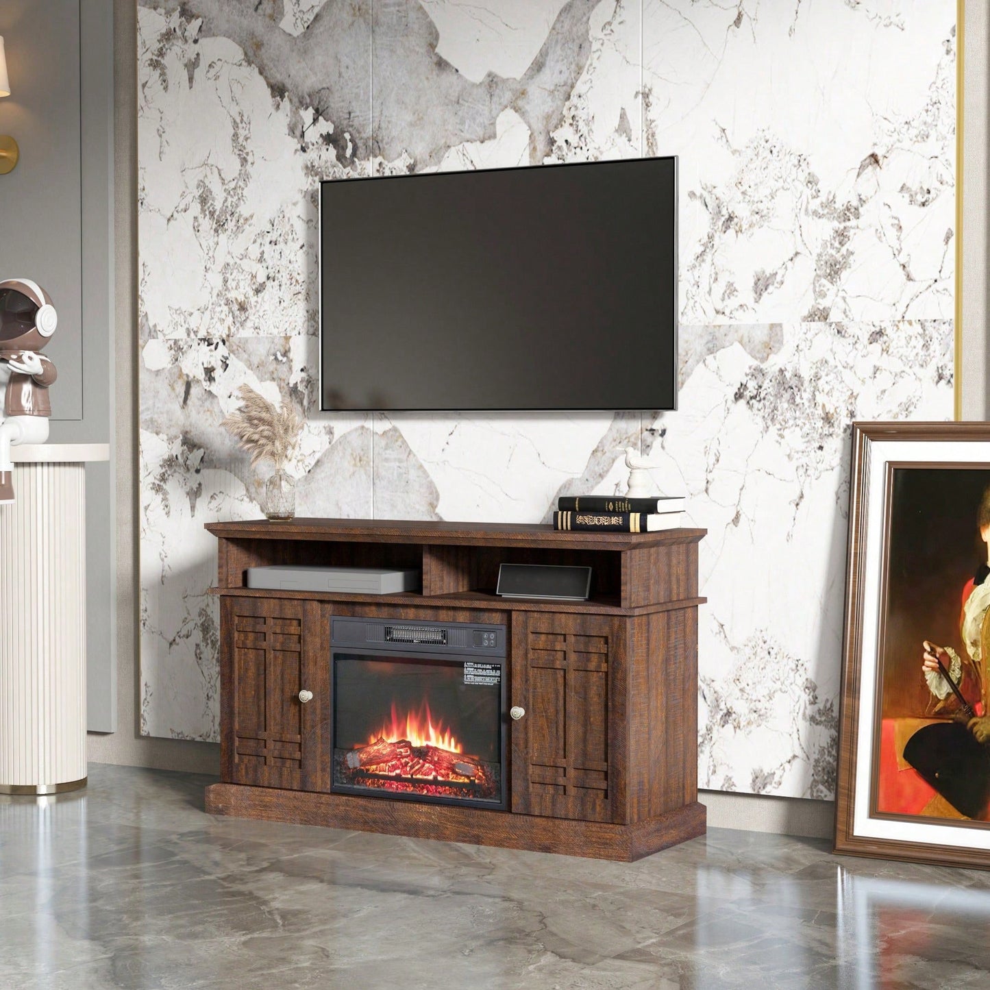 Modern TV Stand with Infrared Electric Fireplace Remote Control Media Console Storage Cabinet