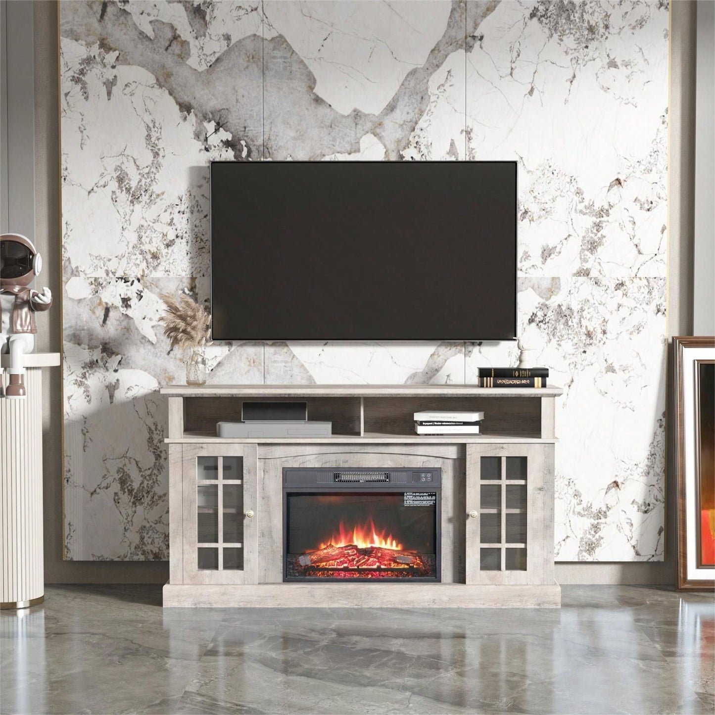 Modern TV Stand with Infrared Electric Fireplace Remote Control Media Console Storage Cabinet