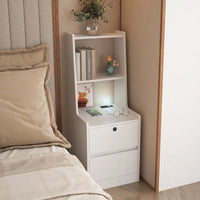 Smart Nightstand With Charging Station, Modern Night Stand With Bookshelf, Bedside Tables With Storage Cabinet For Bedroom