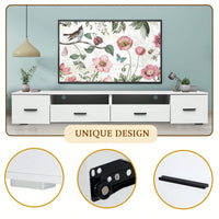 Modern White TV Stand for Up to 90 Inch TV with 4 Storage Drawers High Gloss Waterproof Entertainment Center