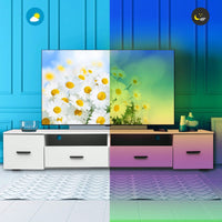 Modern White TV Stand for Up to 90 Inch TV with 4 Storage Drawers High Gloss Waterproof Entertainment Center