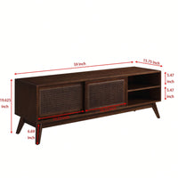 59 Inch Rattan TV Stand Mid Century Modern Entertainment Cabinet for 65 Inch TVs Solid Wood Feet Media Console