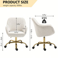 360° Beige Boucle Fabric Swivel Chair With High Back, Adjustable Working Chair With Golden Color Base