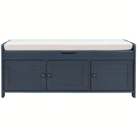 Storage Bench With 3 Shutter-Shaped Doors, Shoe Bench With Removable Cushion And Hidden Storage Space