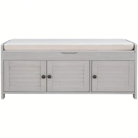 Storage Bench With 3 Shutter-Shaped Doors, Shoe Bench With Removable Cushion And Hidden Storage Space