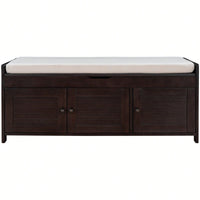 Storage Bench With 3 Shutter-Shaped Doors, Shoe Bench With Removable Cushion And Hidden Storage Space