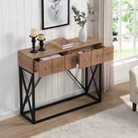 Luxury Wood Sofa Table, Industrial Console Table For Entryway, Hallway Tables With Two Drawers For Living Room