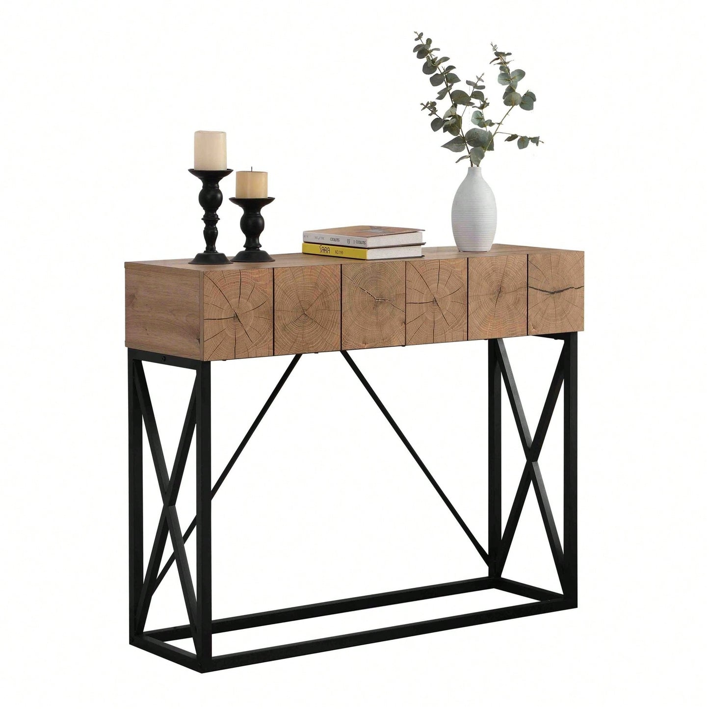 Luxury Wood Sofa Table, Industrial Console Table For Entryway, Hallway Tables With Two Drawers For Living Room