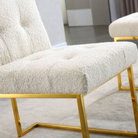 Modern Linen Dining Chair Set Of 2, Tufted Design And Gold Finish Stainless Base (White)