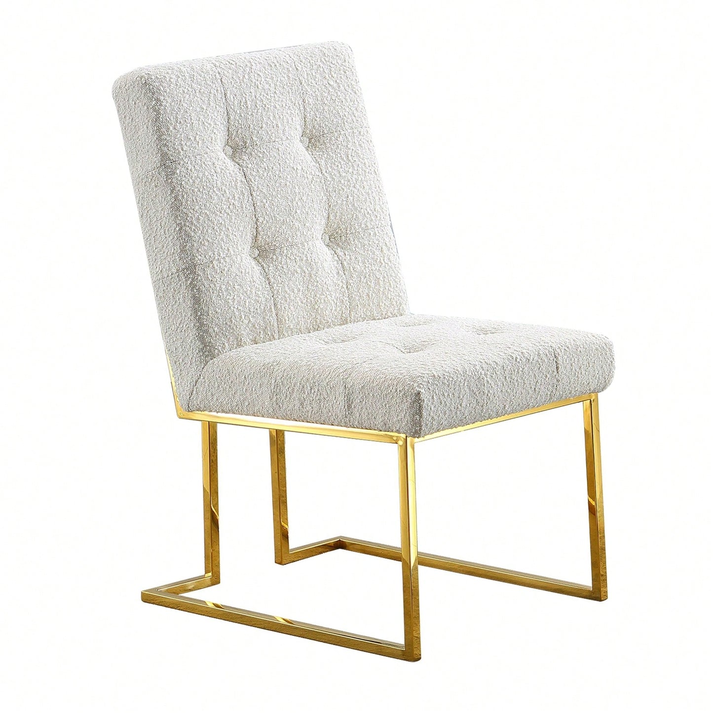 Modern Linen Dining Chair Set Of 2, Tufted Design And Gold Finish Stainless Base (White)