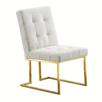 Modern Linen Dining Chair Set Of 2, Tufted Design And Gold Finish Stainless Base (White)