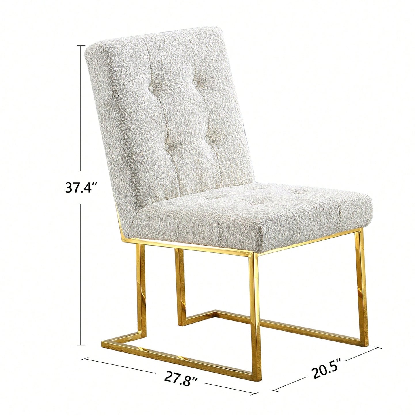 Modern Linen Dining Chair Set Of 2, Tufted Design And Gold Finish Stainless Base (White)