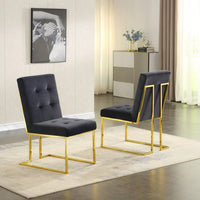 Modern Linen Dining Chair Set Of 2, Tufted Design And Gold Finish Stainless Base (White)