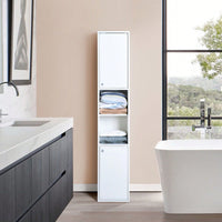 White Bathroom Storage Cabinet With Shelf Narrow Corner Organizer Floor Standing