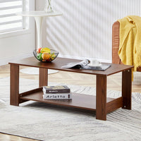 Stylish Walnut Textured Double Layer Coffee Table MDF Living Room 43.3x21.6x16.5 Inches