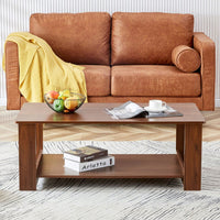 Stylish Walnut Textured Double Layer Coffee Table MDF Living Room 43.3x21.6x16.5 Inches