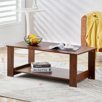 Stylish Walnut Textured Double Layer Coffee Table MDF Living Room 43.3x21.6x16.5 Inches
