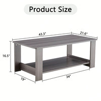 Stylish Walnut Textured Double Layer Coffee Table MDF Living Room 43.3x21.6x16.5 Inches