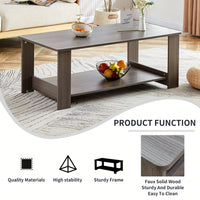 Stylish Walnut Textured Double Layer Coffee Table MDF Living Room 43.3x21.6x16.5 Inches