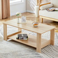 Stylish Walnut Textured Double Layer Coffee Table MDF Living Room 43.3x21.6x16.5 Inches