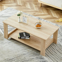 Stylish Walnut Textured Double Layer Coffee Table MDF Living Room 43.3x21.6x16.5 Inches