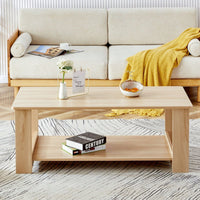Stylish Walnut Textured Double Layer Coffee Table MDF Living Room 43.3x21.6x16.5 Inches