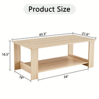 Stylish Walnut Textured Double Layer Coffee Table MDF Living Room 43.3x21.6x16.5 Inches