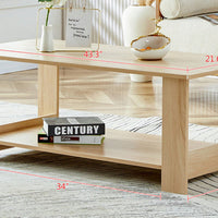 Stylish Walnut Textured Double Layer Coffee Table MDF Living Room 43.3x21.6x16.5 Inches