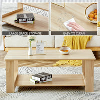 Stylish Walnut Textured Double Layer Coffee Table MDF Living Room 43.3x21.6x16.5 Inches