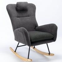 Soft Teddy Velvet Rocking Chair 35.5 Inch Wingback Glider for Nursery Living Room Bedroom Safe Solid Wood Base