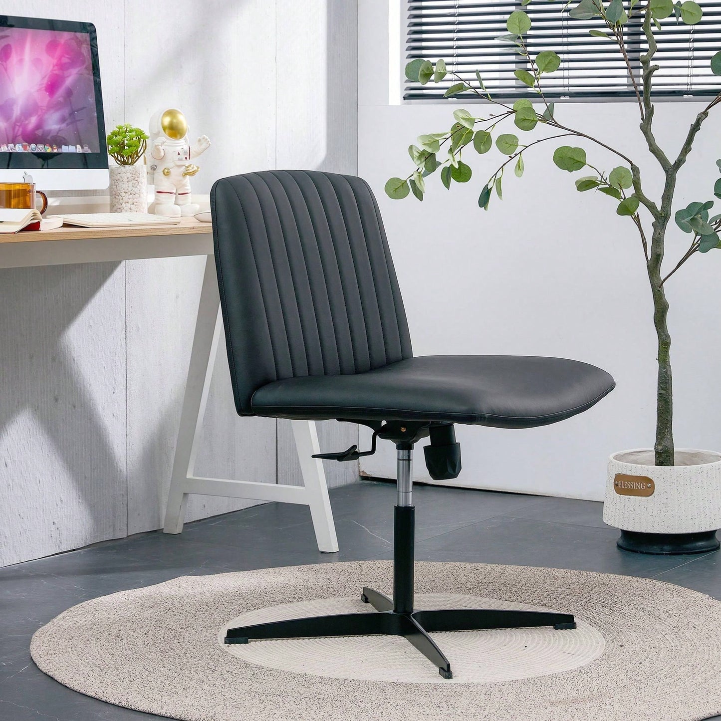 Black High Grade PU Material Adjustable Swivel Chair for Home Office Makeup Study Desk 360° Rotation