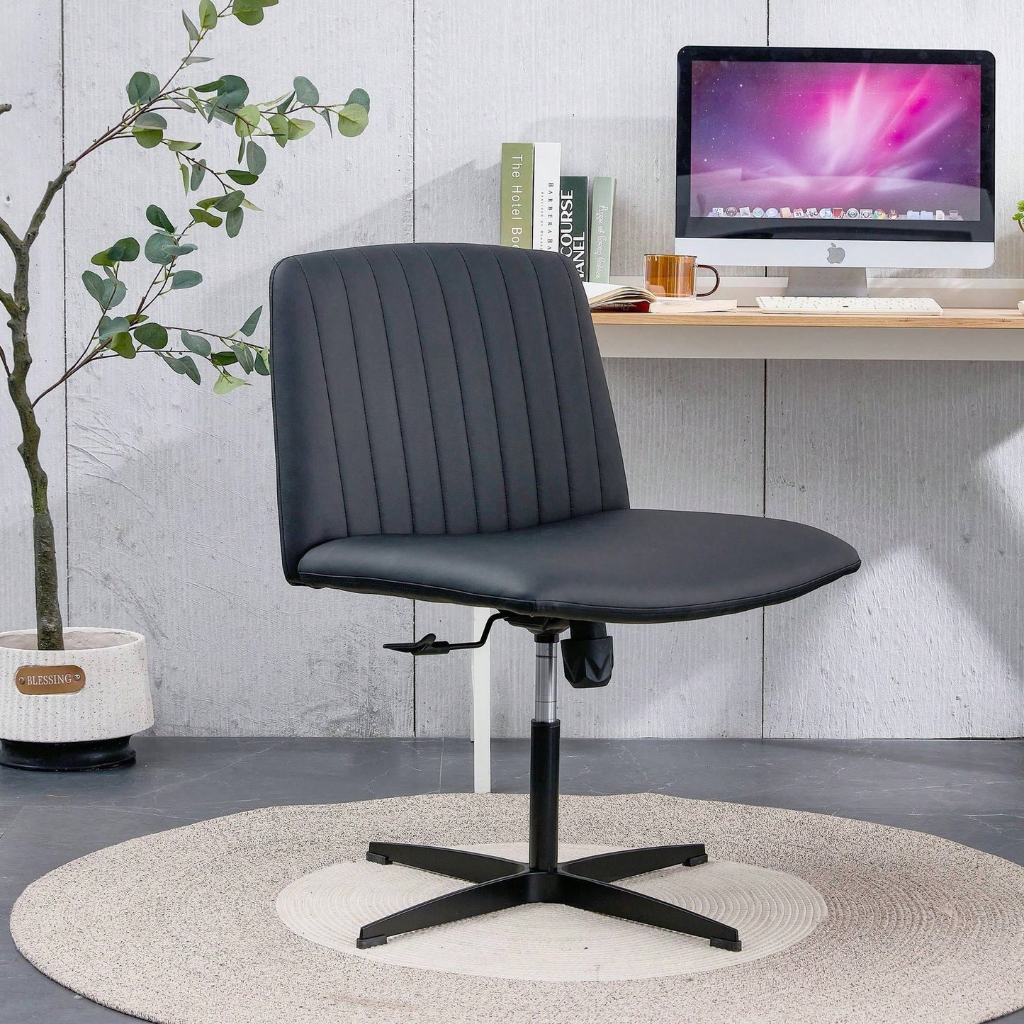 Black High Grade PU Material Adjustable Swivel Chair for Home Office Makeup Study Desk 360° Rotation