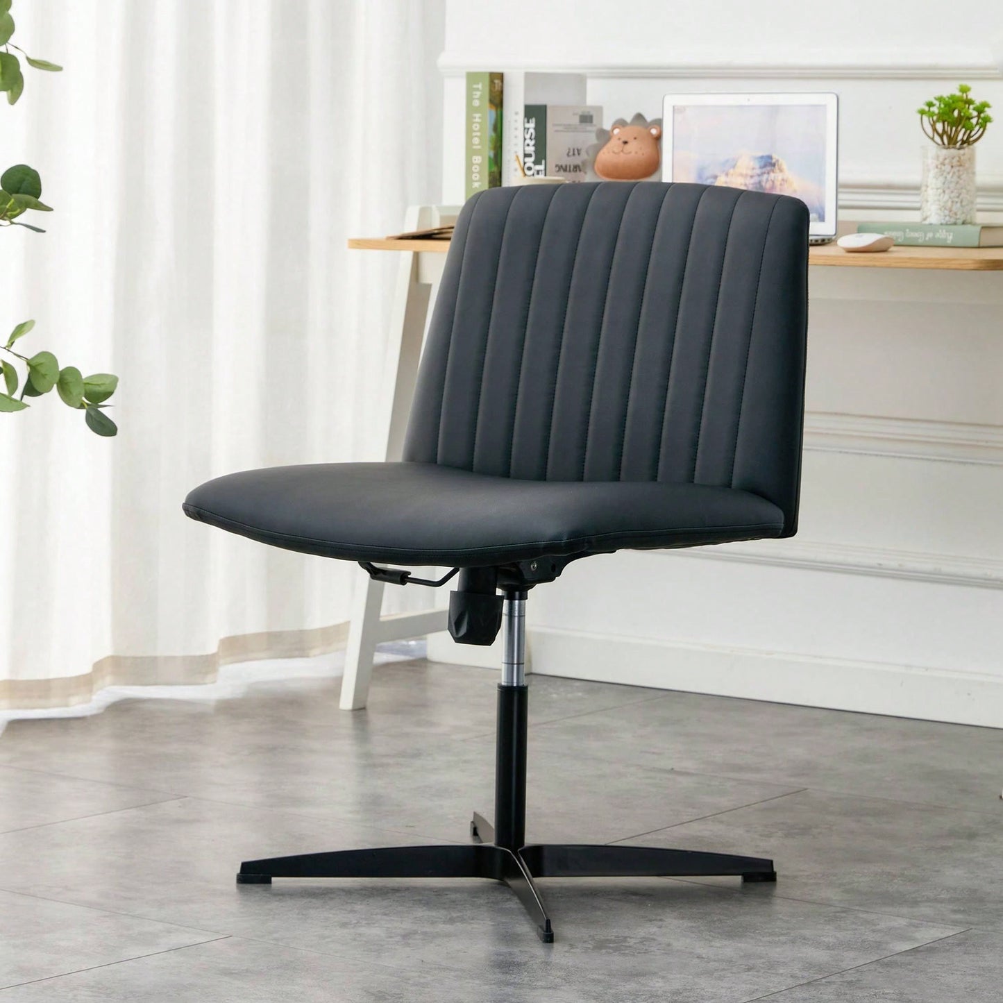 Black High Grade PU Material Adjustable Swivel Chair for Home Office Makeup Study Desk 360° Rotation