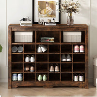 24 Shoe Cubby Console, Modern Shoe Cabinet With Curved Base, Versatile Sideboard  For Hallway, Bedroom, Living Room