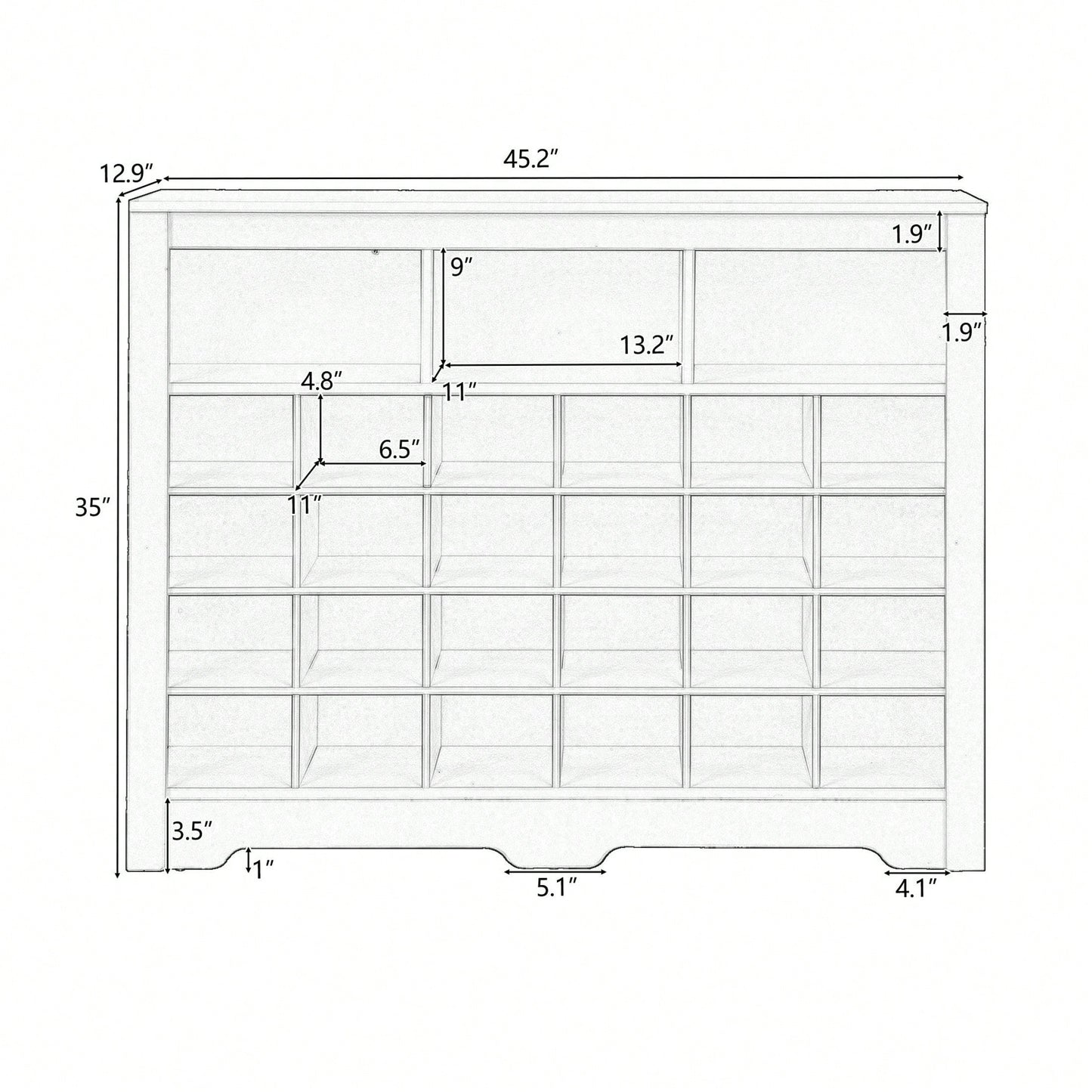 24 Shoe Cubby Console, Modern Shoe Cabinet With Curved Base, Versatile Sideboard  For Hallway, Bedroom, Living Room