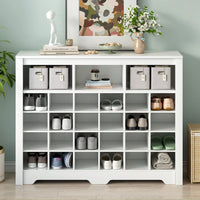 24 Shoe Cubby Console, Modern Shoe Cabinet With Curved Base, Versatile Sideboard  For Hallway, Bedroom, Living Room