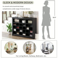 24 Shoe Cubby Console, Modern Shoe Cabinet With Curved Base, Versatile Sideboard  For Hallway, Bedroom, Living Room